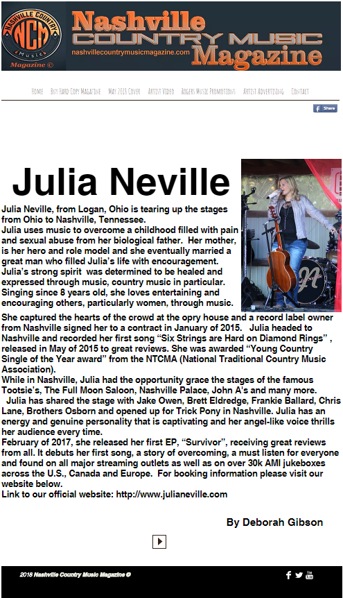 Nashville Country Music Magazine - Julia Neville May 2018.png