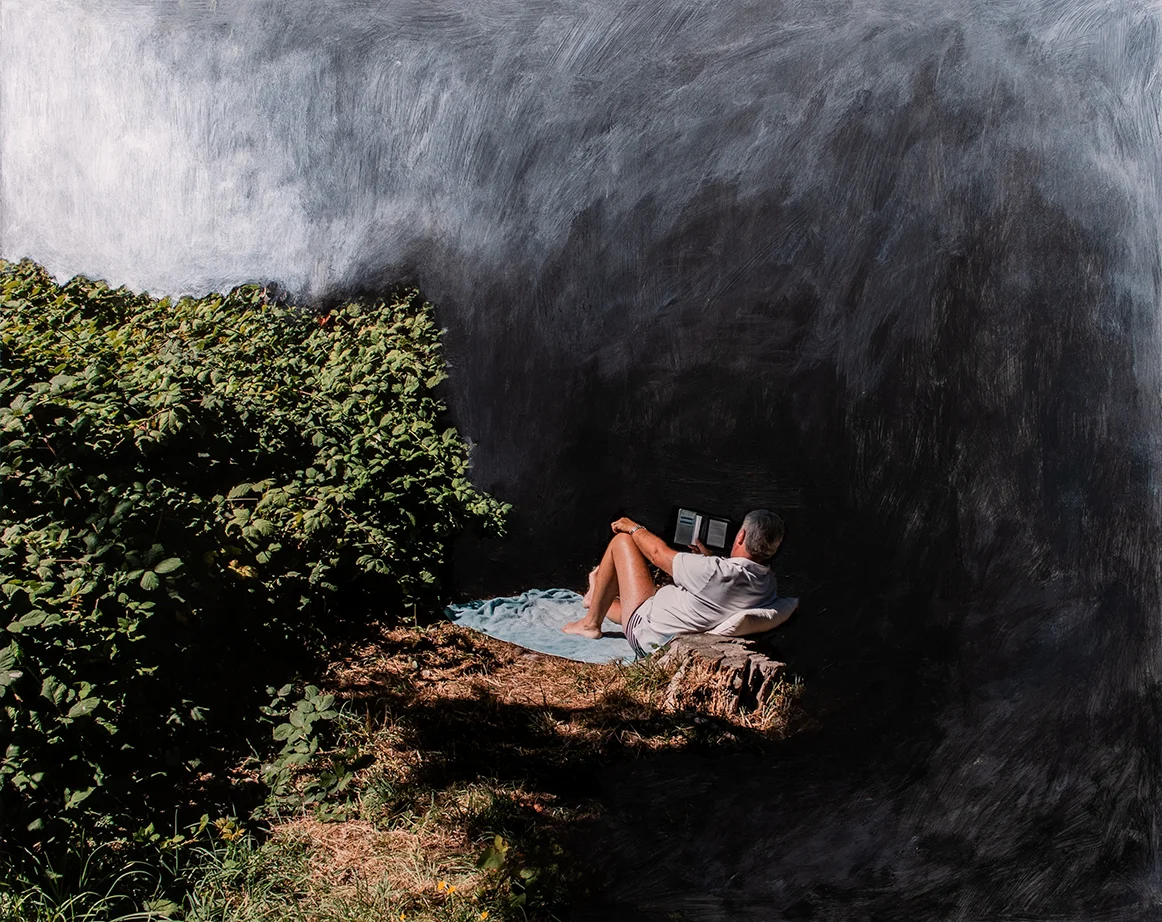 Reading, 2018 16 x 20 inches Acrylic on C-print