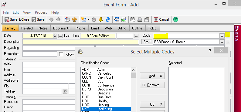 Shortcut for Time Matters Classification Codes