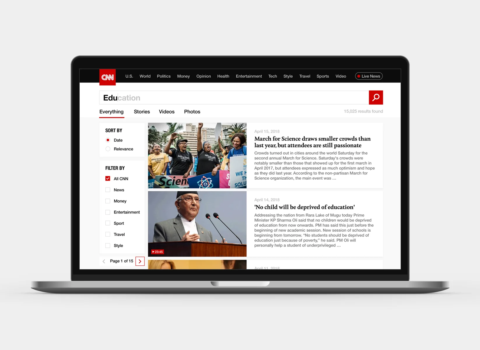 CNN news feed (desktop)