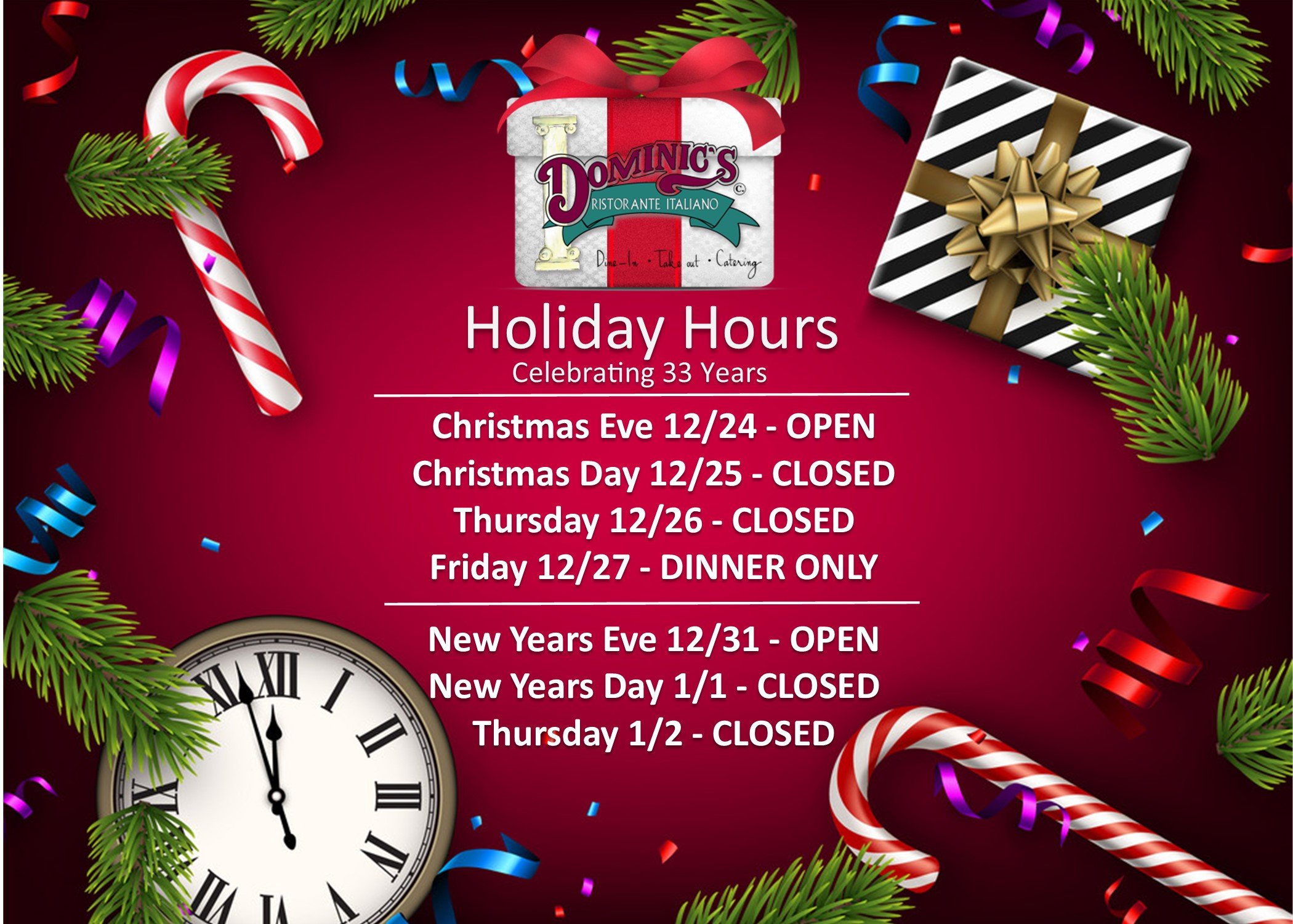 CHRISTMAS CLOSURES