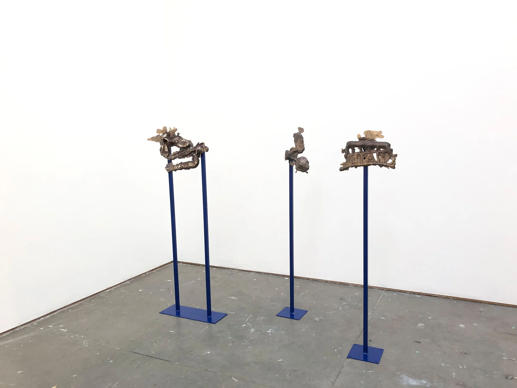 The Line of History, Throat and Ear , Stain Traveling Backwards , (instruments), 2018, bronze, painted steel