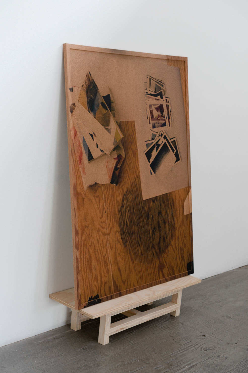   Bottoms Up , 2019, acrylic on framed cork board, wood, 55.5 x 24 x 10.5 inches 