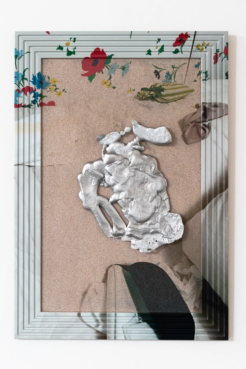   After , 2019, acrylic on artist frame and cork board, poured aluminum, 39.5 x 27.5 x 2 inches 