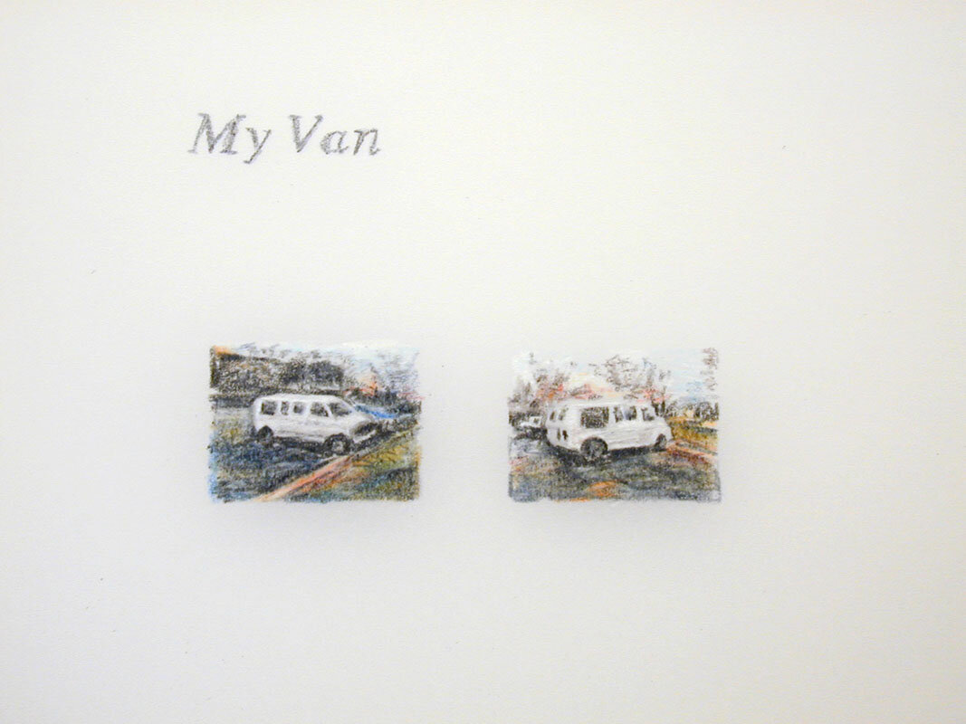   My Van , (detail), 2000, colored pencil on vellum, 12 x 9 inches   