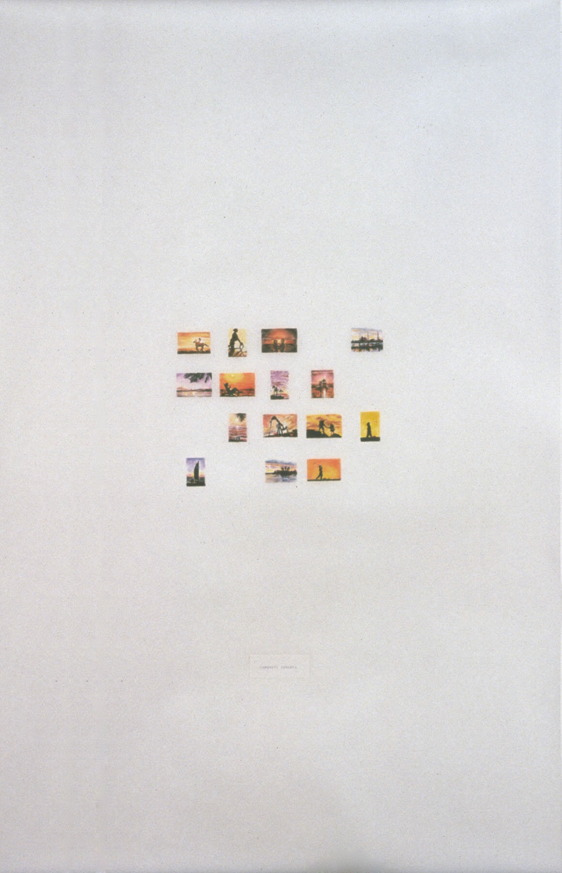   Romantic Sunsets , 1999, colored pencil on vellum, label, tape, 38 x 25 inches 