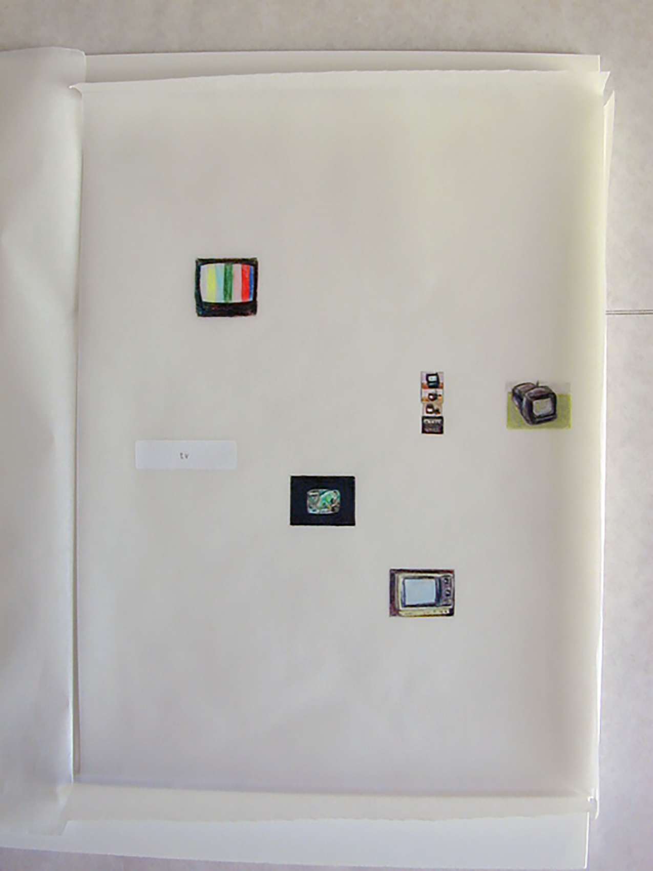   tv , 1999, colored pencil on vellum, label, 12 x 9 inches 