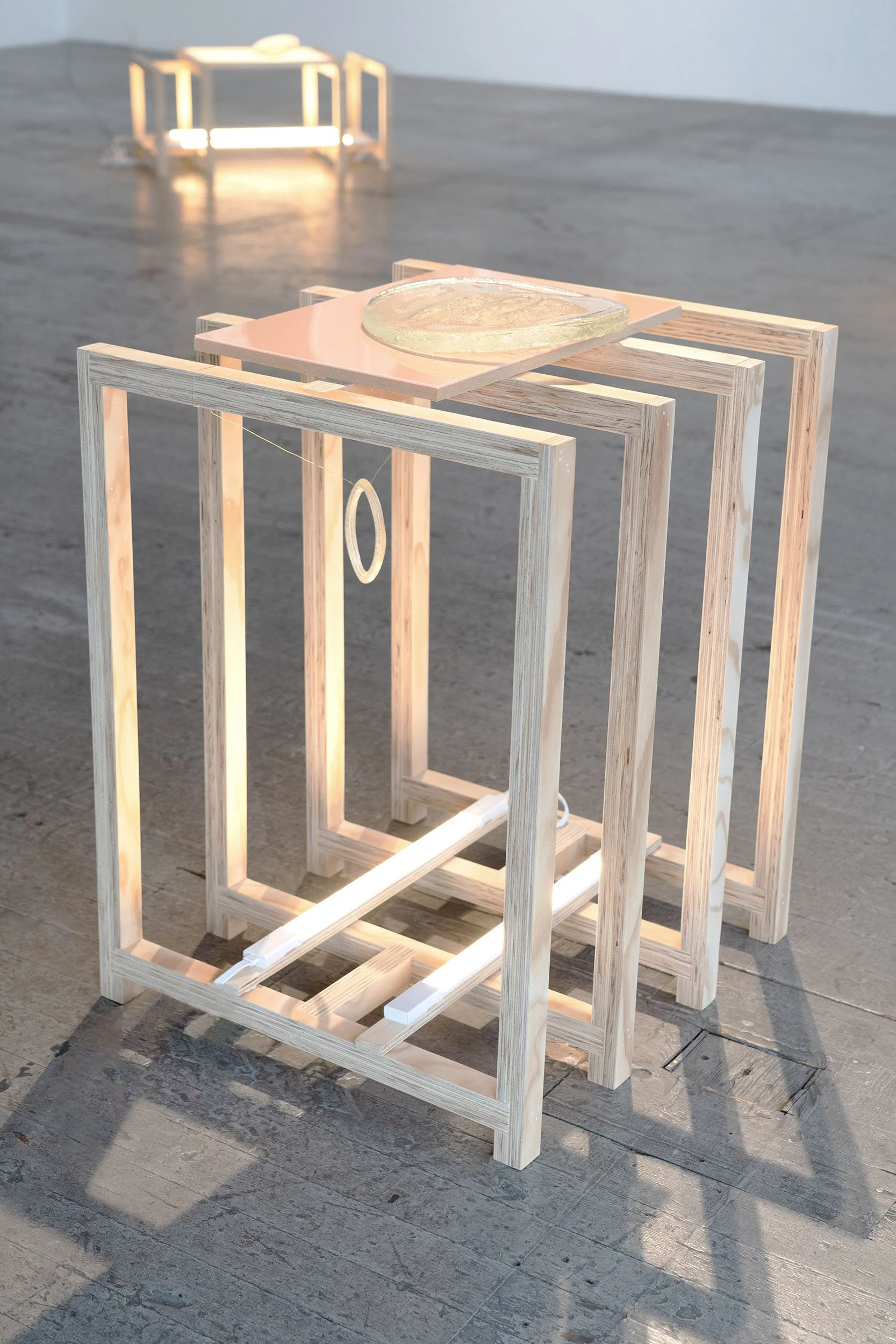   Wireohm , 2024, glass, sand, wire, acrylic, MDF, plywood, LED lights, 34 x 25 x 24 inches 