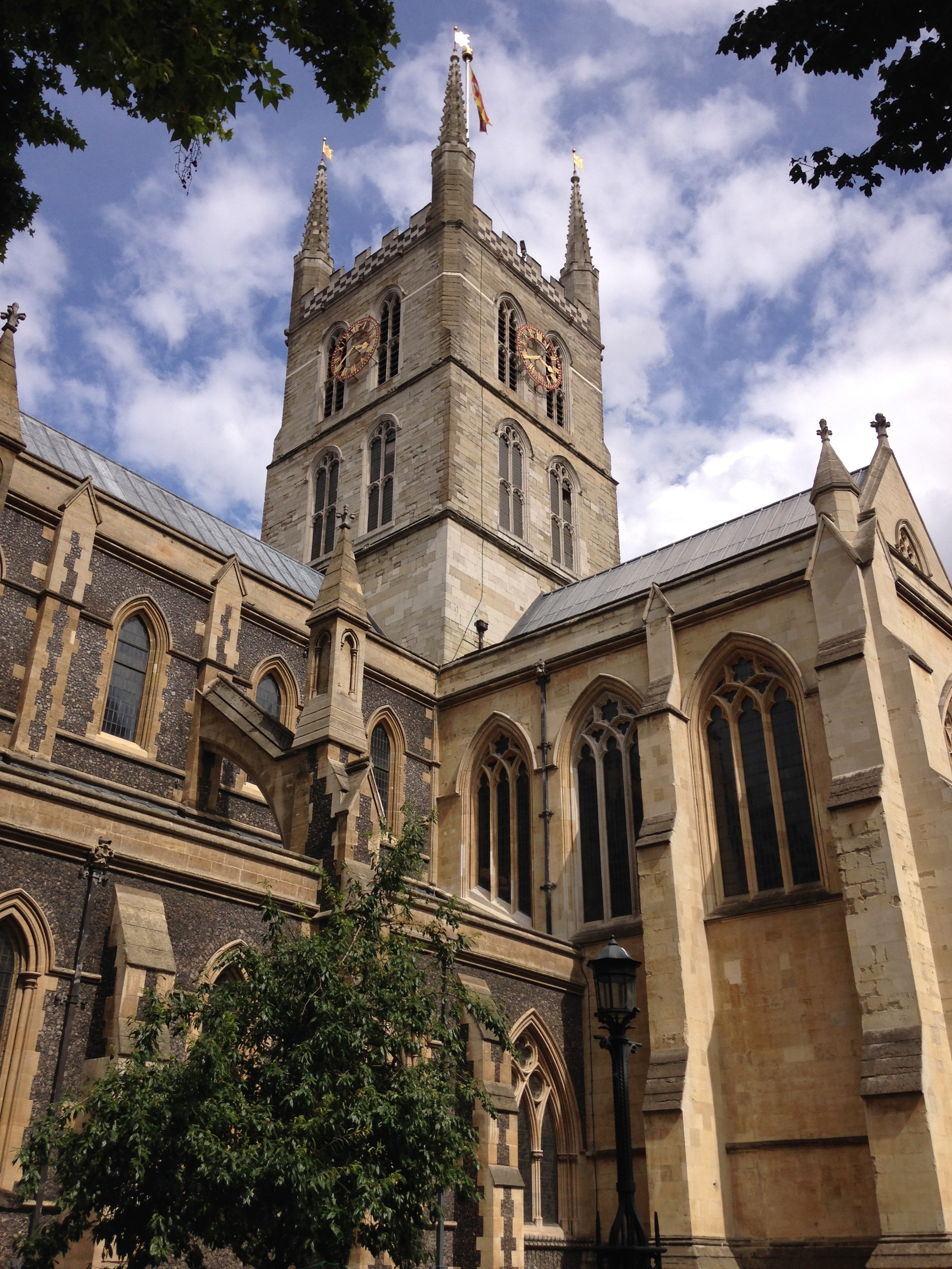 Southwark Cathedral tower from SW.JPG