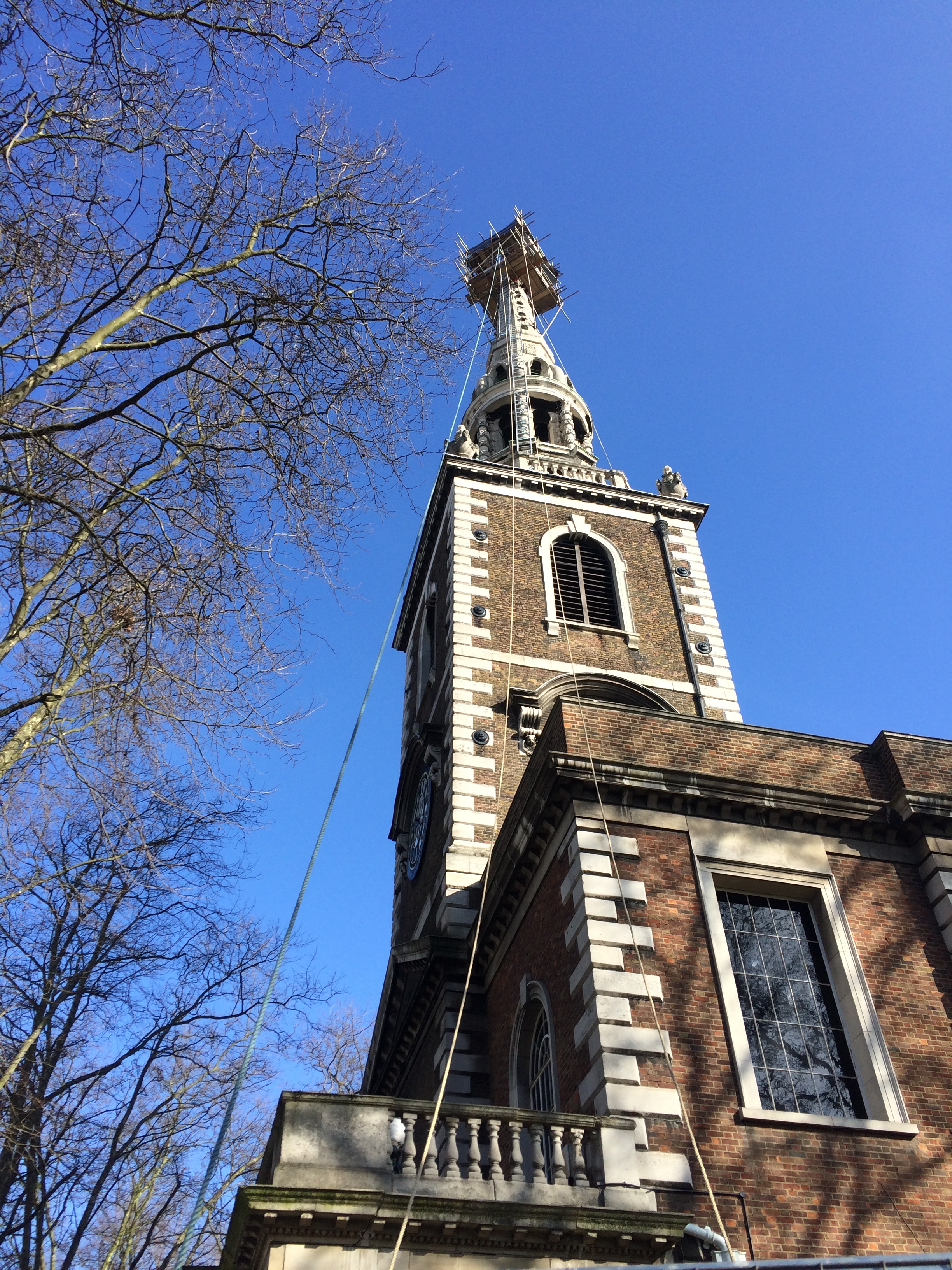 View of crow's nest scaffold to the spire.JPG