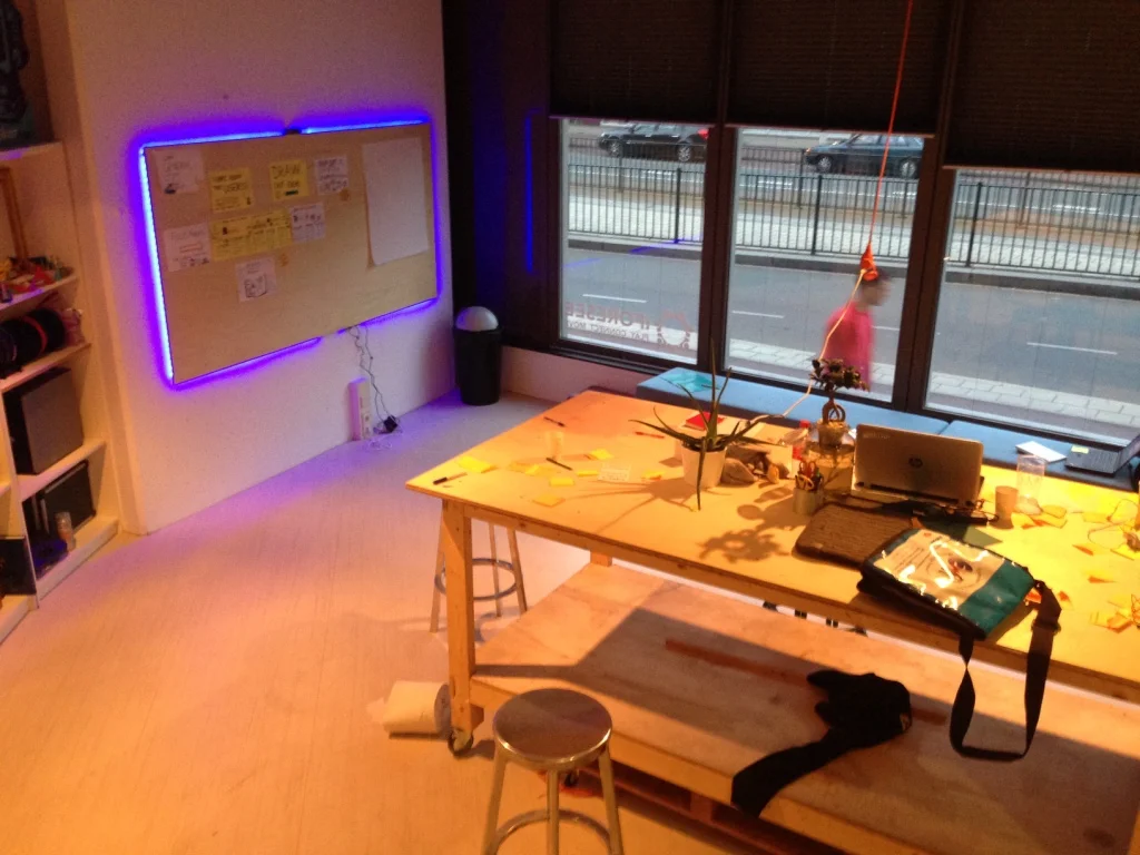 The workshop was transformed into a classroom space with custom whiteboards, projectors and some basic digital fabrication.