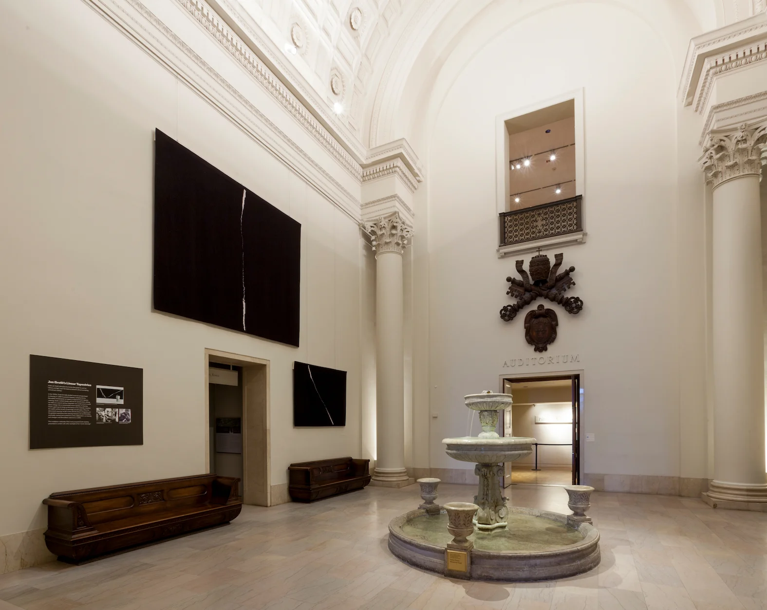 Installation views of the exhibition "Jan Groth’s Linear Tapestries", Minneapolis Institute of Art, Minneapolis, Minnesota April 14 - December 2, 2018; Curator-in-charge: Nicole LaBouff; Organized by Minneapolis Institute of Art; gallery 235; Fountain Court. Photo: Ana Taylor / Minneapolis Institute of Art © 2018 Minneapolis Institute of Art.
