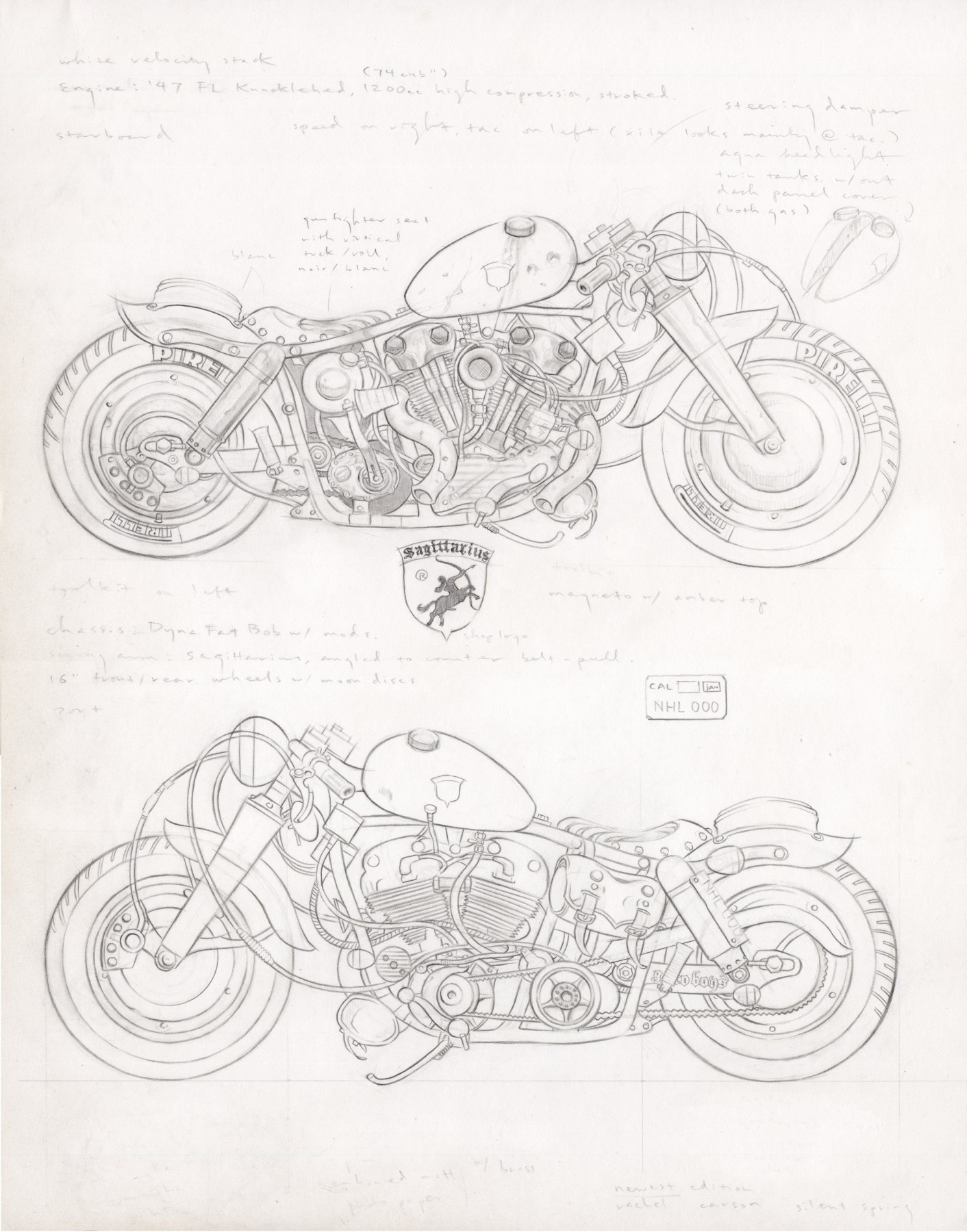 Xile’s ’47 Knucklehead, 2014, pencil on paper, 14 x 11 inches