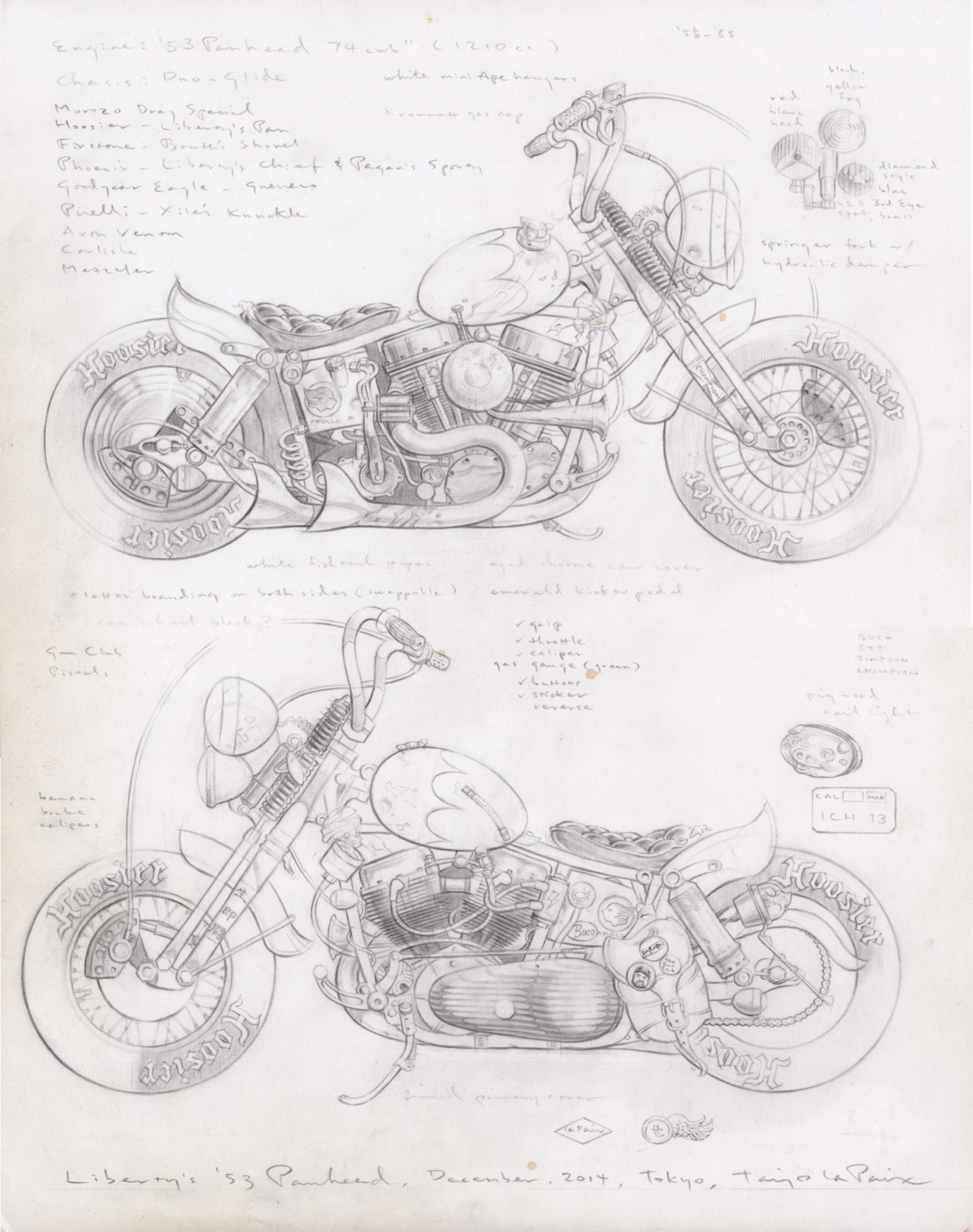Liberty’s ’53 Panhead, 2014, pencil on paper, 14 x 11 inches