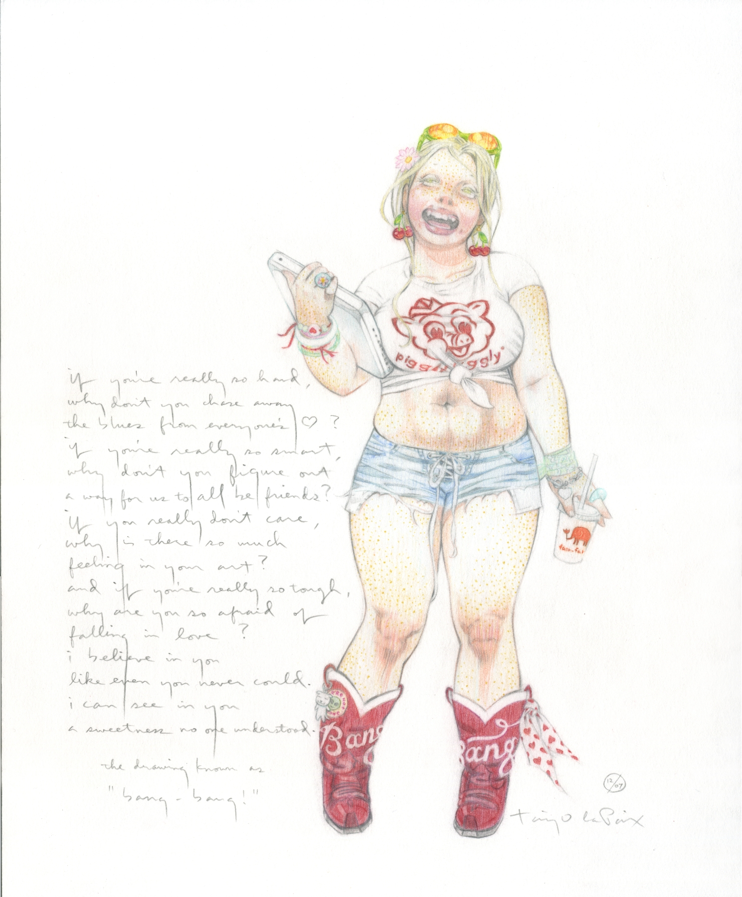 Bang-bang!, 2007, courtesy of Betty Clark, pencil on paper, 13 x 10 inches