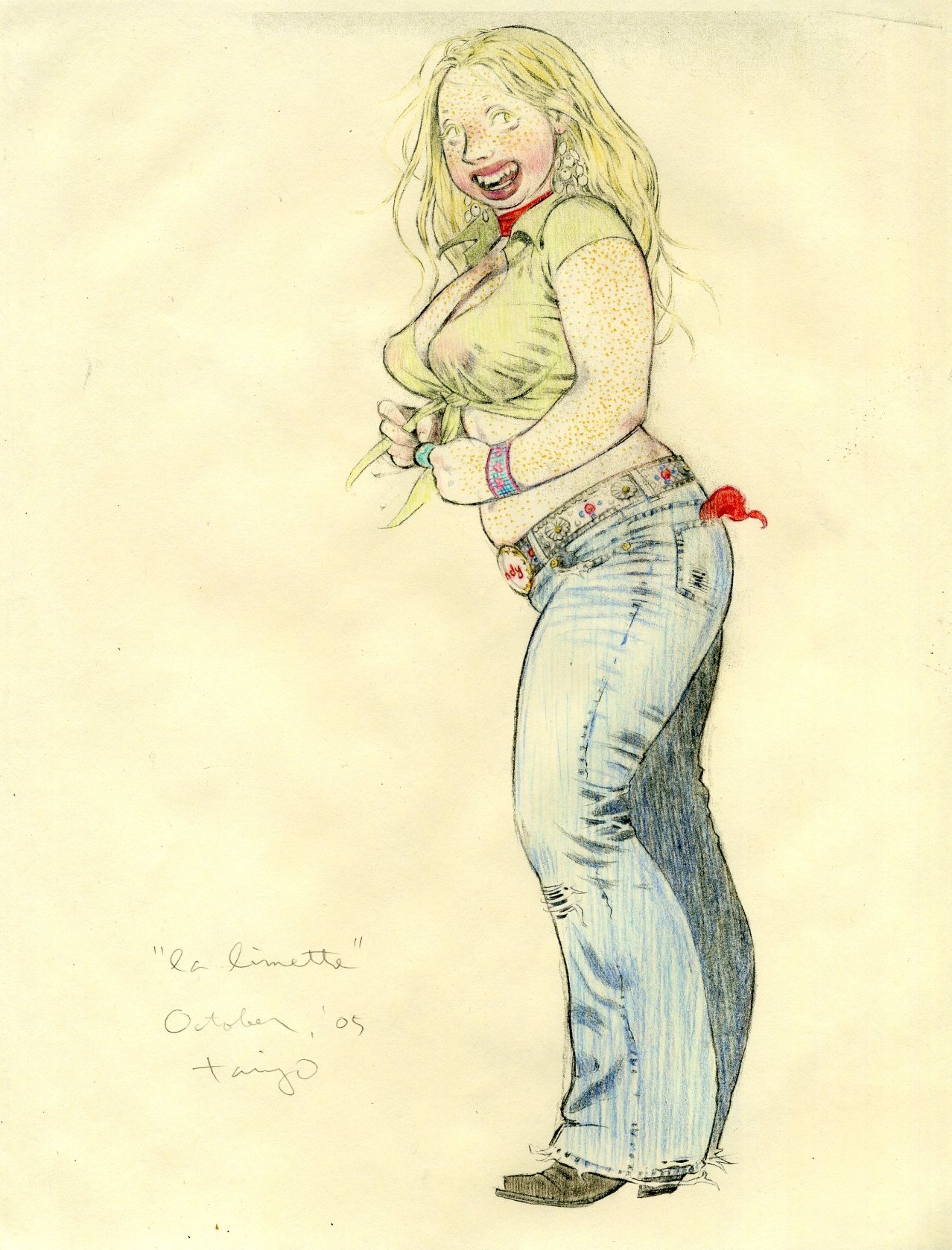 la Limette, 2005, courtesy of Ray Griffin and Thom Robinson, colored pencil on photocopy of pencil on paper, 10 x 7 inches