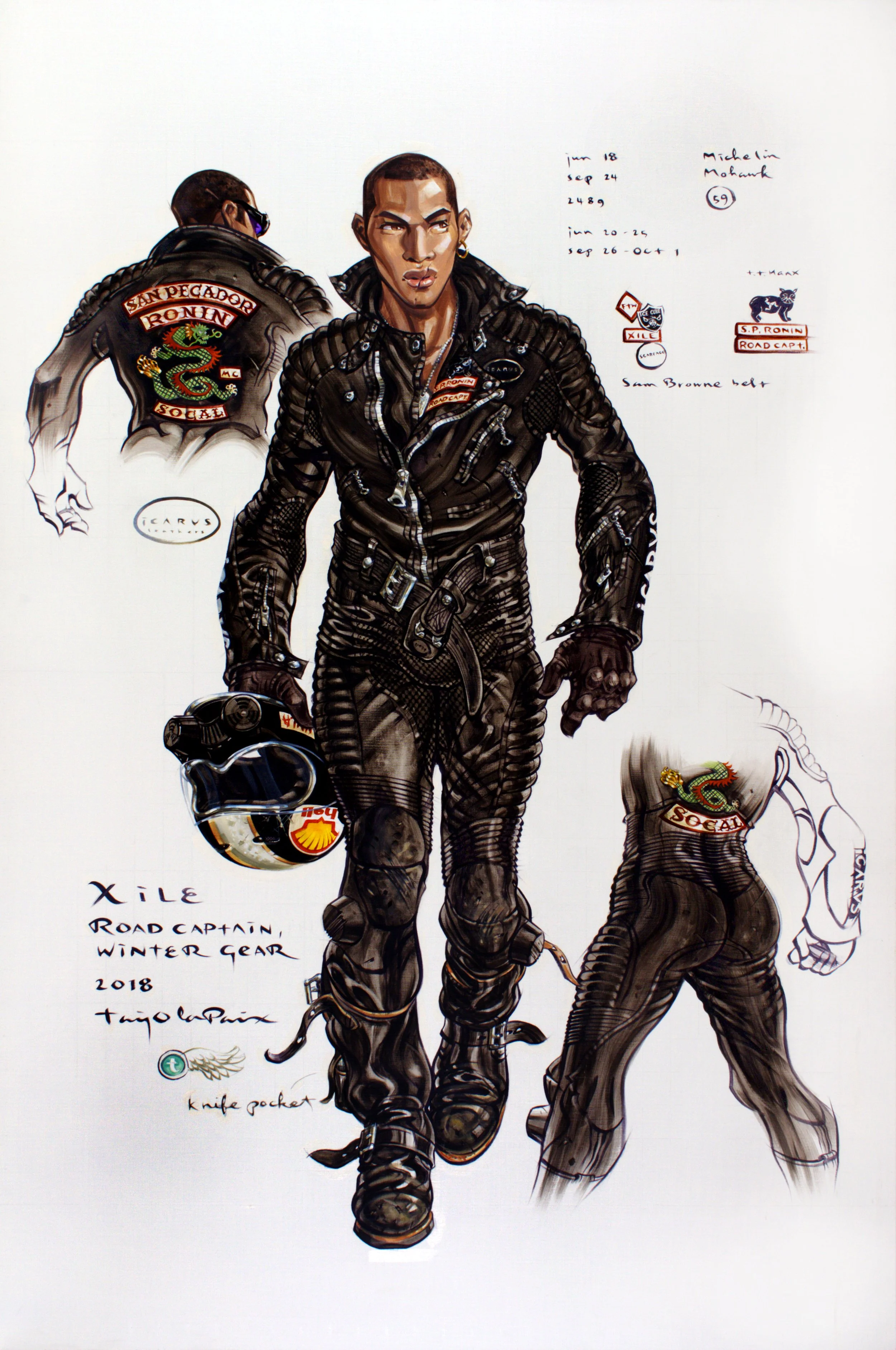 Xile, Road Captain, Winter Gear, 2018, oil on linen, 66 x 44 inches, by Taiyo la Paix