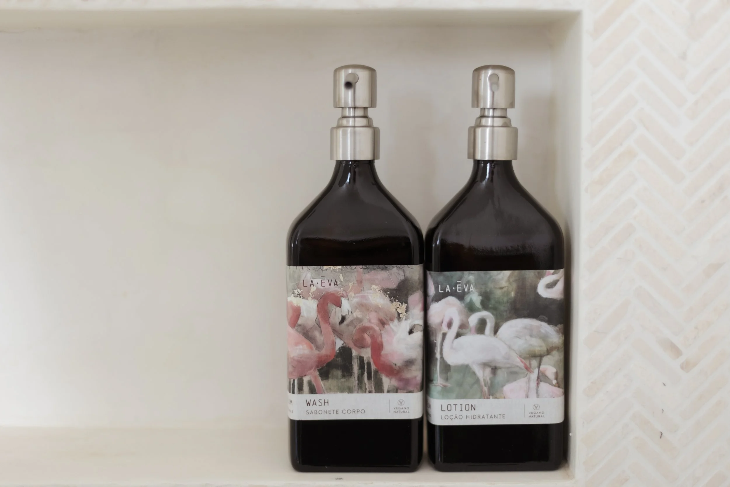 Roseum Wash and Lotion featuring Flamigoes Artwork by Meinke Flesseman