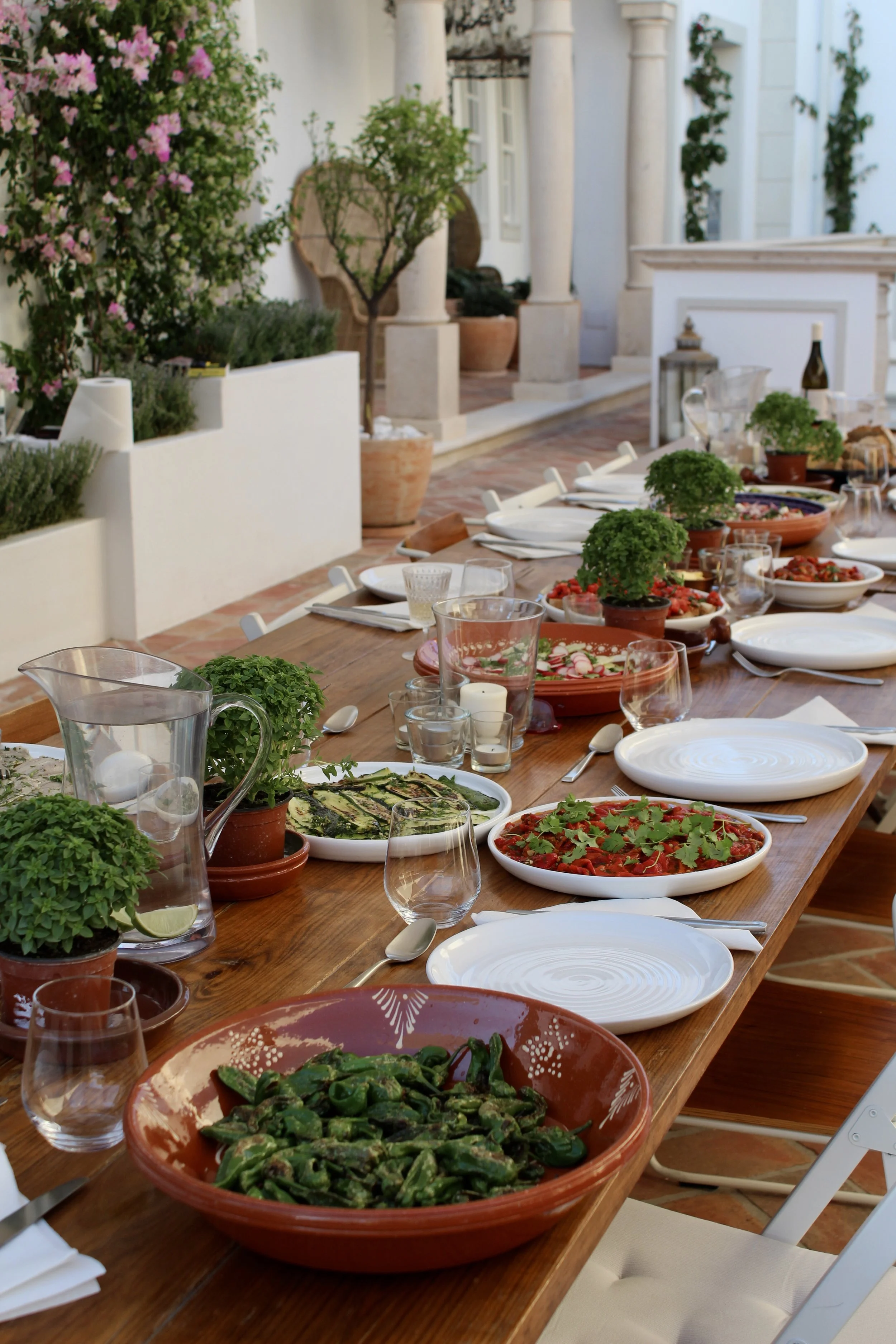 A Mediterranean feast on the kitchen terrace at Casa Fuzetta; padrón peppers, roasted peppers and courgettes, in the tradition of nearby Tavira, one of seven UNESCO Mediterranean Diet communities.