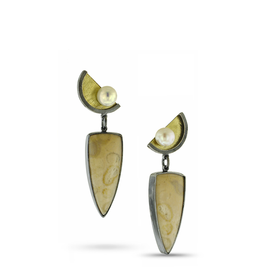 Fossil Coral & Pearl Earrings - Lynn Harrisberger Jewelry