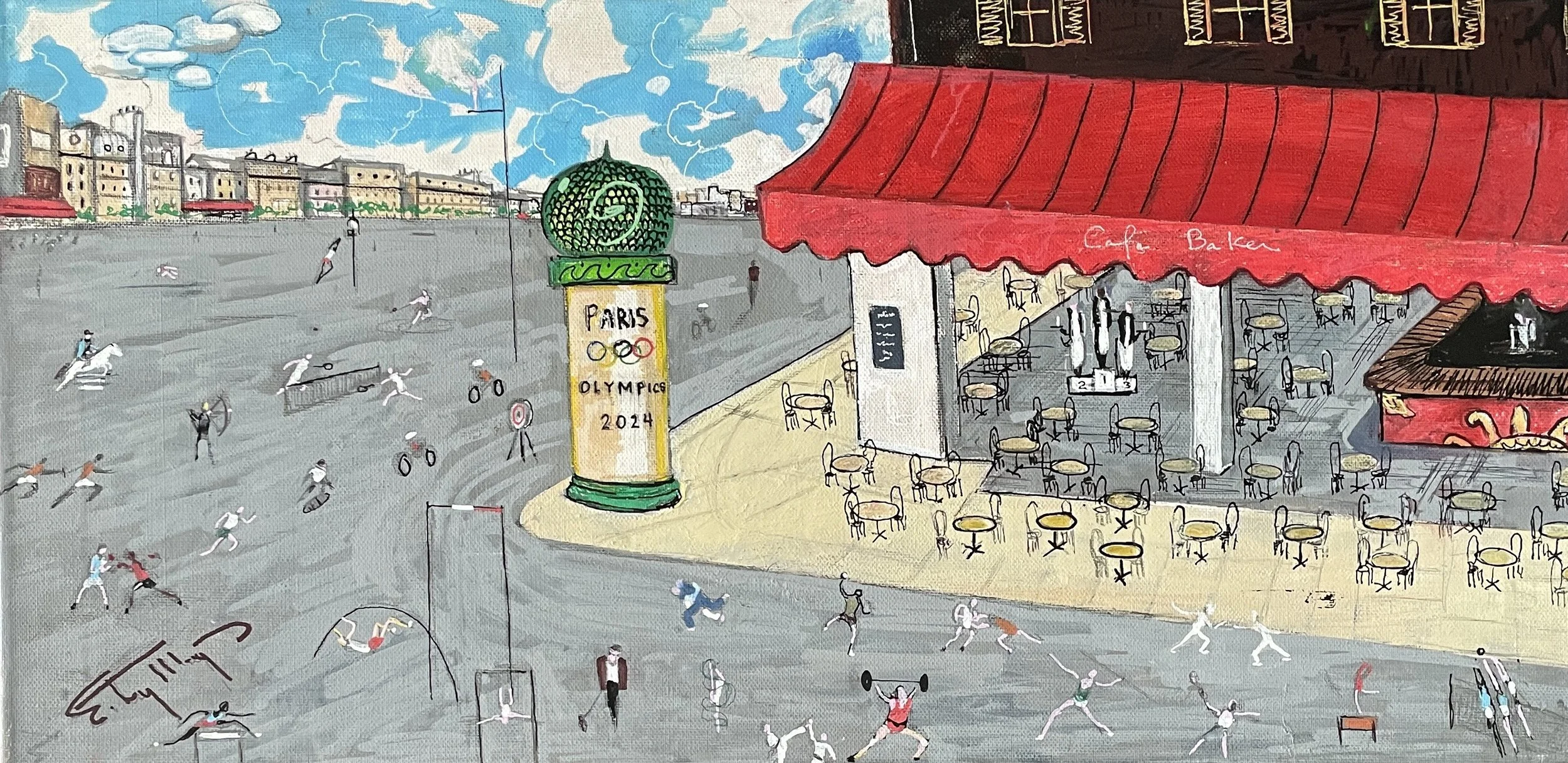 Empty Café JO24, Ealy Mays, 2024, Acrylic on canvas, 80,5cmx30cm