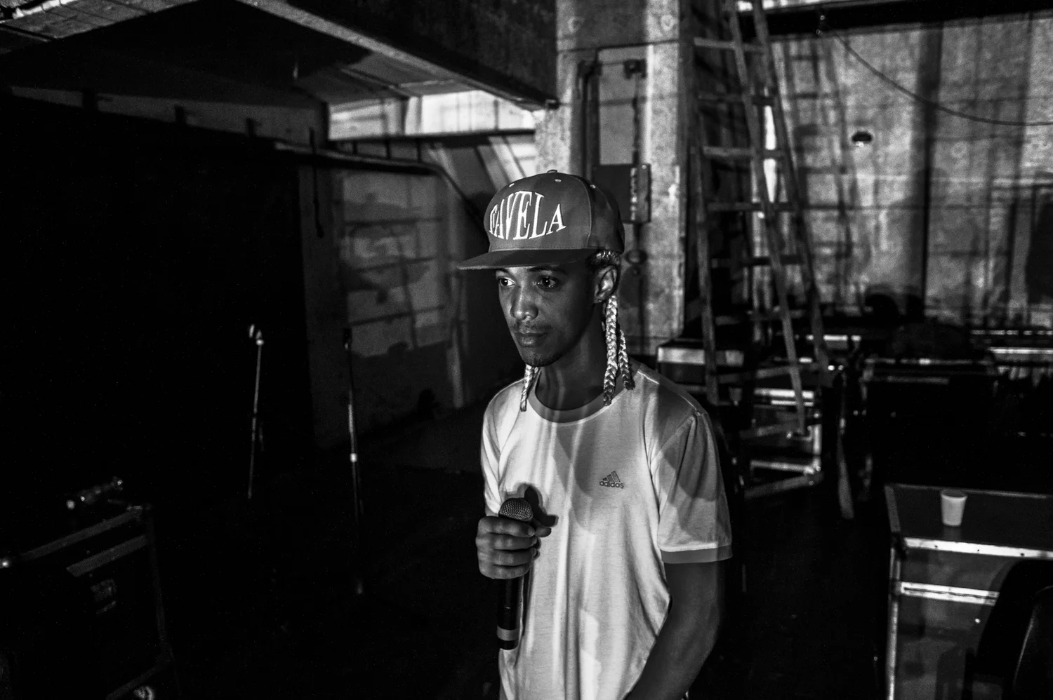  Vadinho Freire, funk MC, waits his turn behind the scenes during the show "Na Batalha." He's a very talented singer who spreads the culture of favela through his lyrics. The show, which continues to gain great success in Rio de Janeiro, then arrived