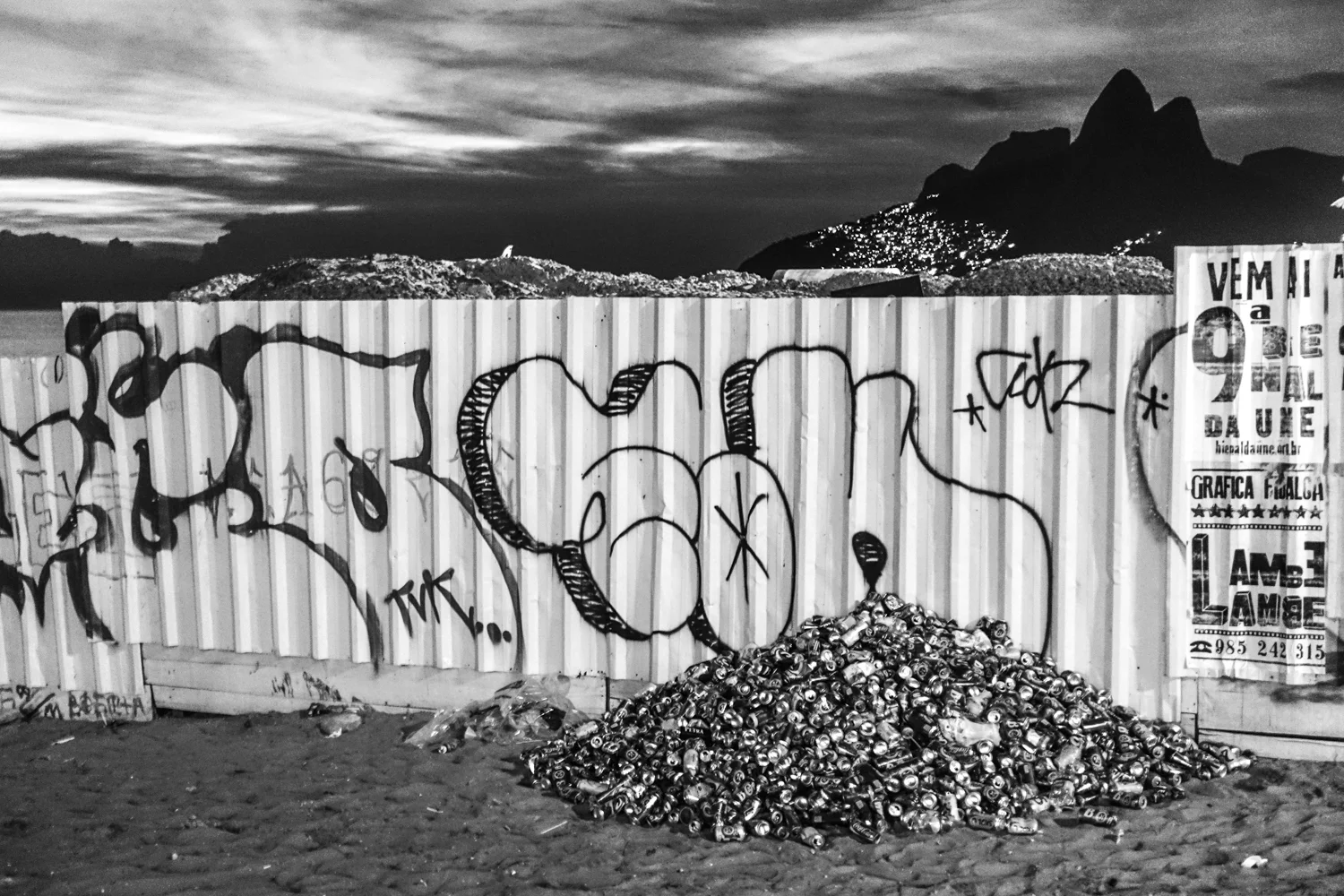 A bundle of beer cans is seen on the beach of Ipanema, Rio de Janeiro. 