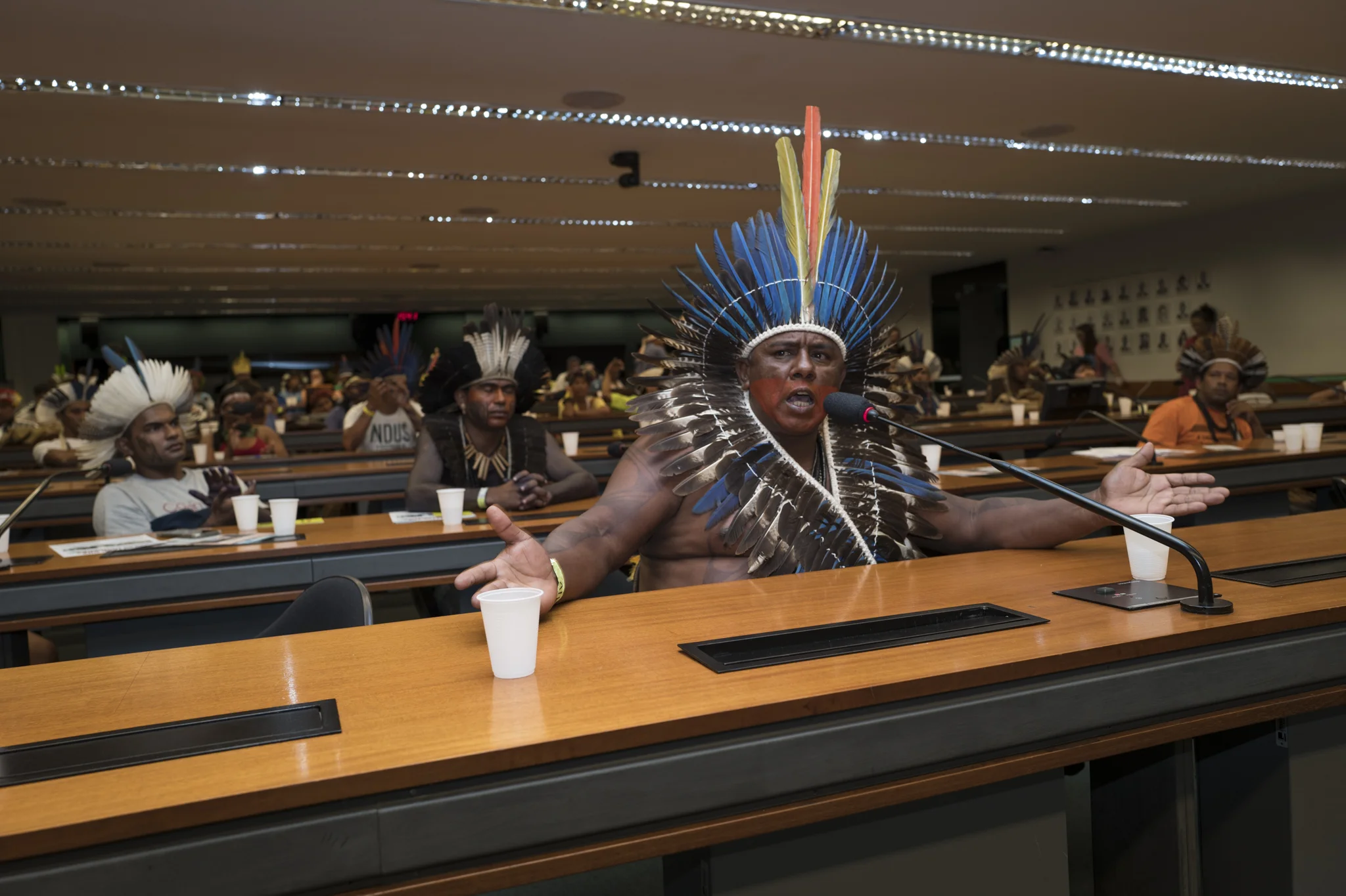  An indigenous leader speaks to the chamber of deputies of brasilia during a plenary session 
