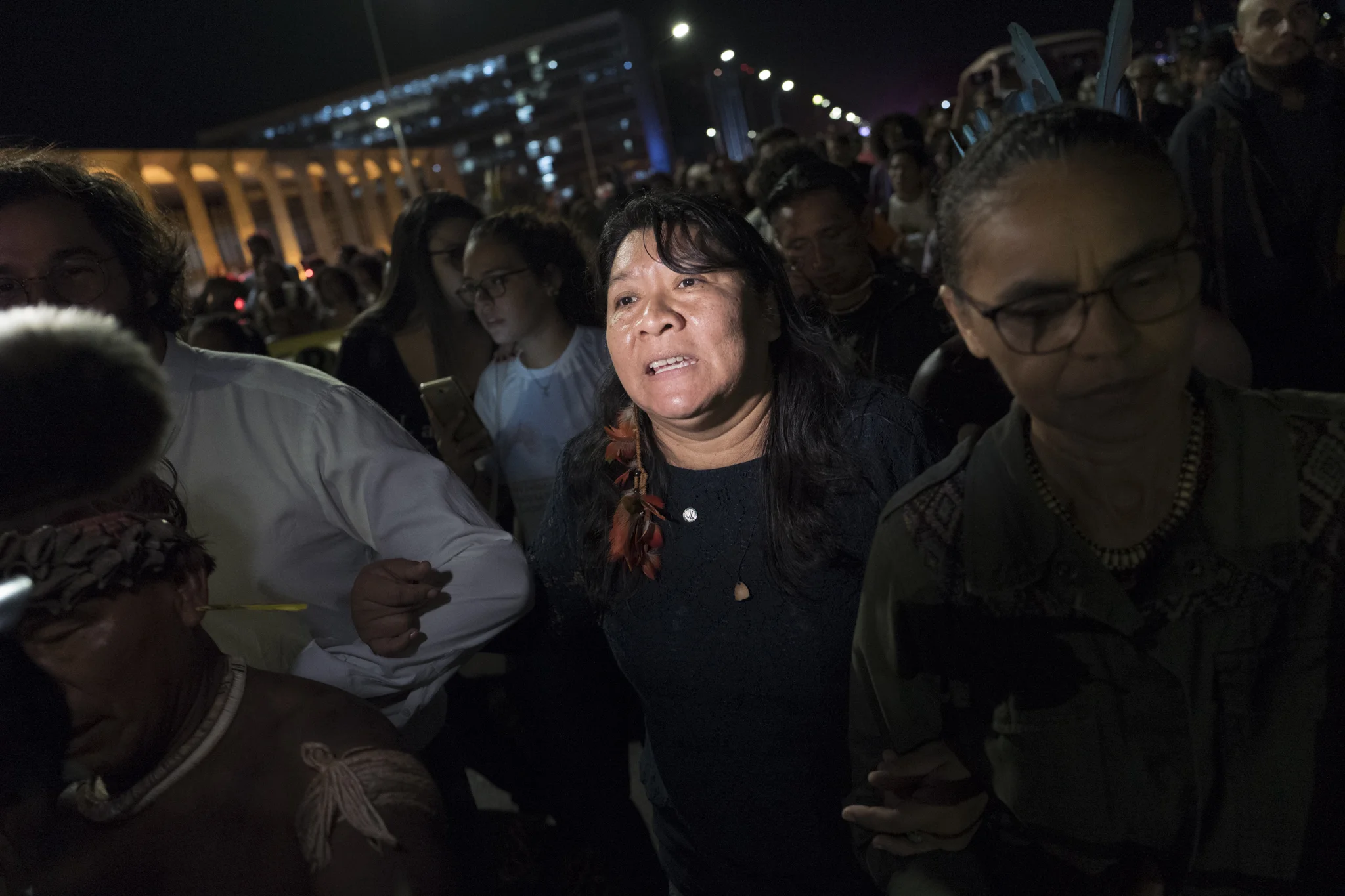  Joenia Wapichana, the first Indigenous woman elected in Brazilian Congress, is seen leading the head of the Free Land Camp protest pointing at Government Palaces in Brasilia. 