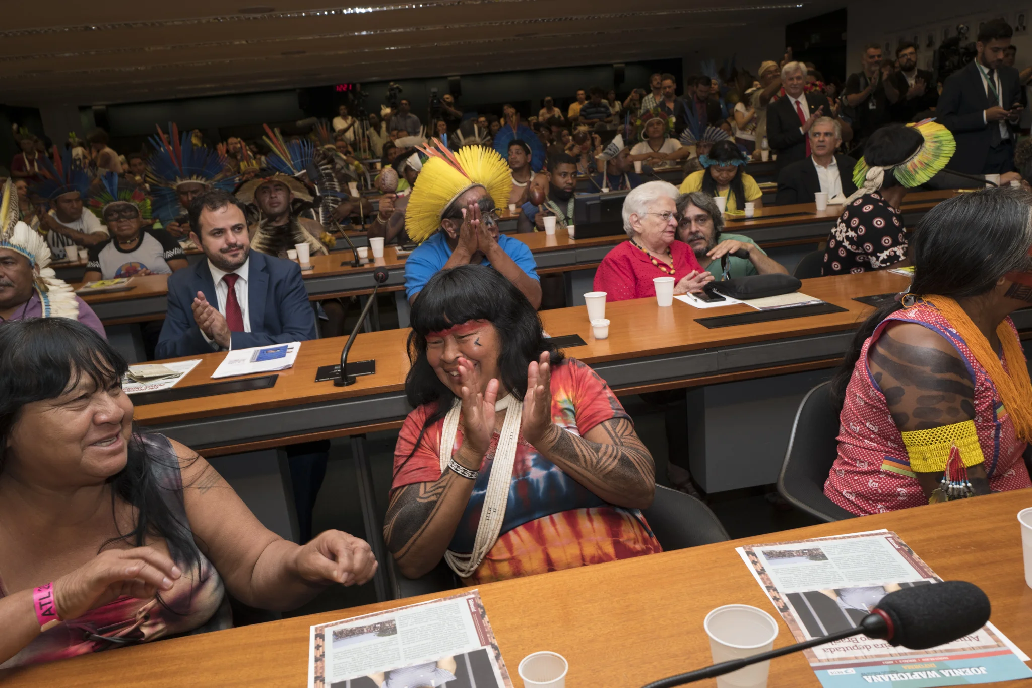  Indigenous leaders inside Brazilian House of Representatives in Brasilia. 