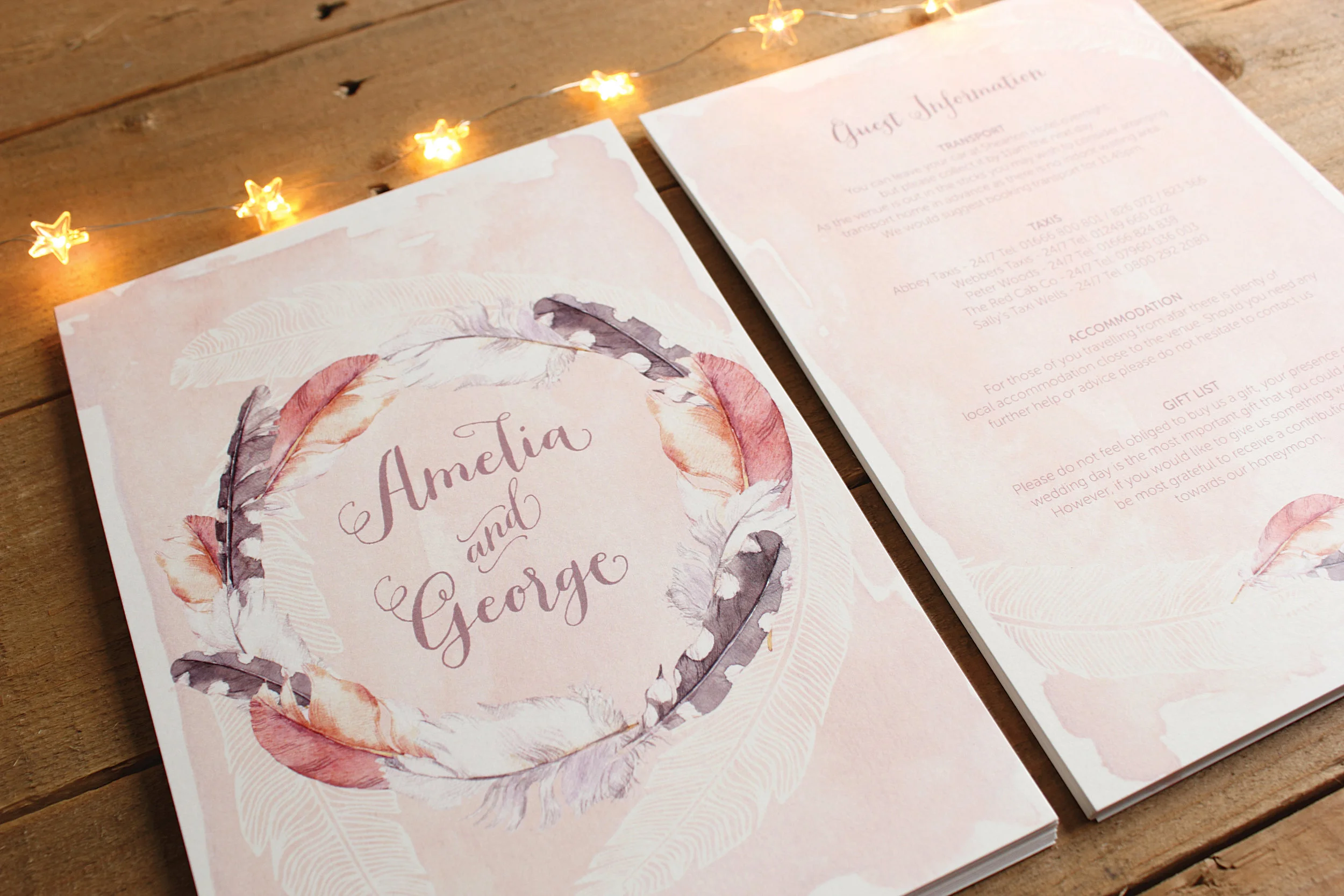 Painted Feathers Wedding Stationery