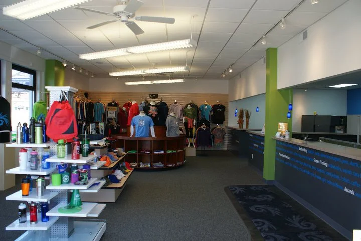 Our commercial painting experience includes this interior at JenTees in Traverse City.