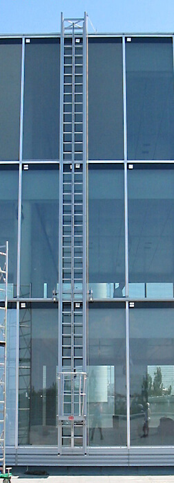 Above: Single traveling ladder with moveable access platform.