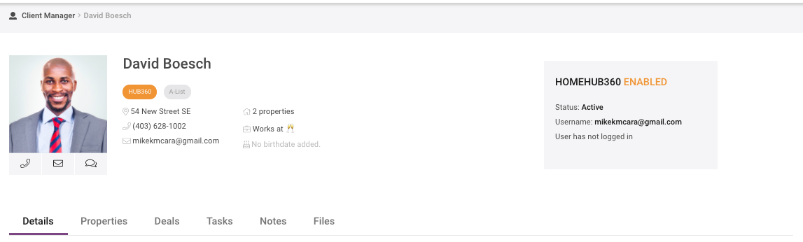 The Message "Chat" bubble is found under the Client Profile Image.