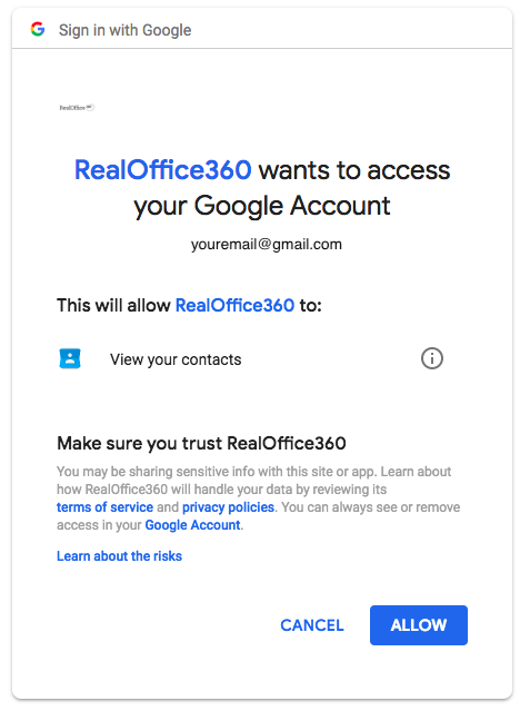 Step 2: Click "Allow" to allow RealOffice360 to import