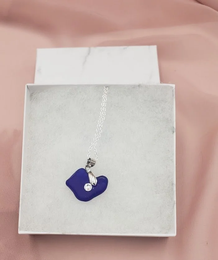 blue glass with Swarovski crystal -silver chain.jpg