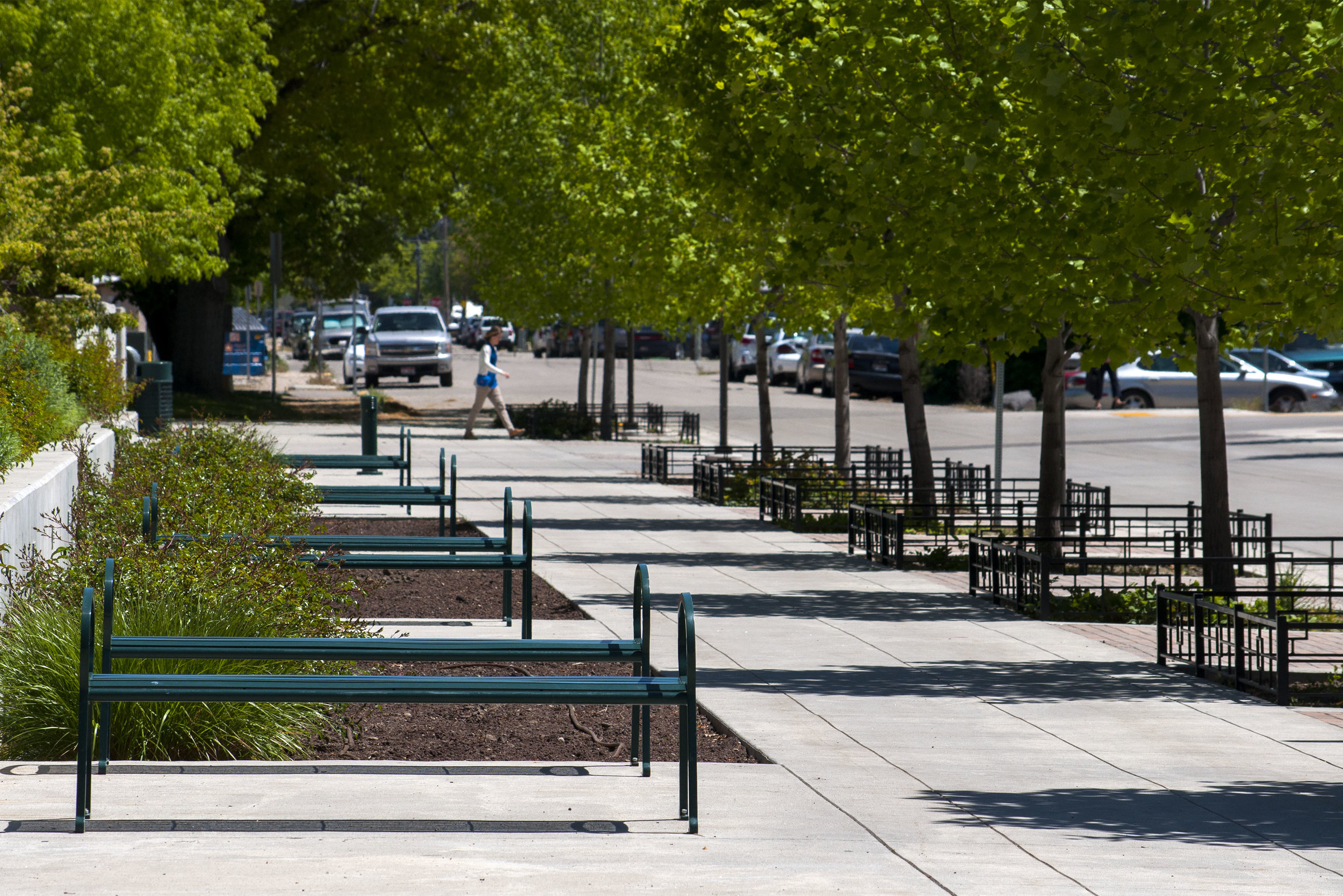 Walkway with benches