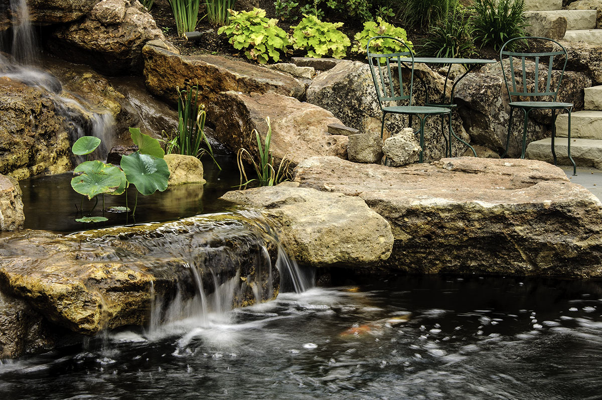 pond with waterfall