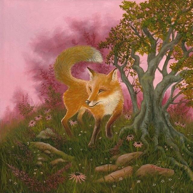 The sun is setting and a cool breeze sends whispers through the trees. This young fox has ventured out of his home to find his friend, who helps him find mischief in the night. Once his mischief is managed, he'll be back on his way home with a breakf