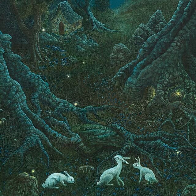 Happy Thursday! Here's a close up of the bunnies from my painting Night Lights. They found a nice spot under the old trees to eat some delicious wildflowers, but were intrigued by the presence of these glowing lights floating overhead😊
.
.
#nightlig
