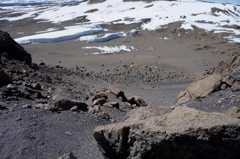 View of our camp from the summit of Mount Kilimanjaro