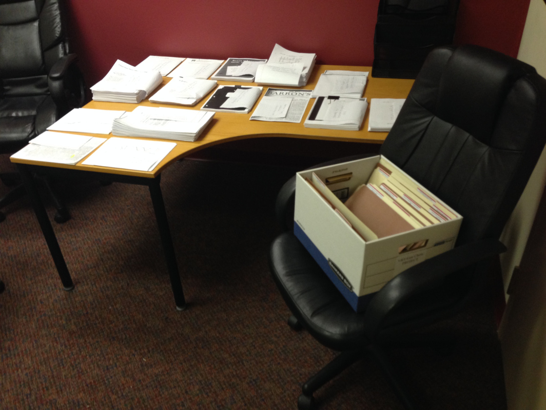 Documents being prepared for shipment at Taylor & Hammel offices in Alexandria, VA