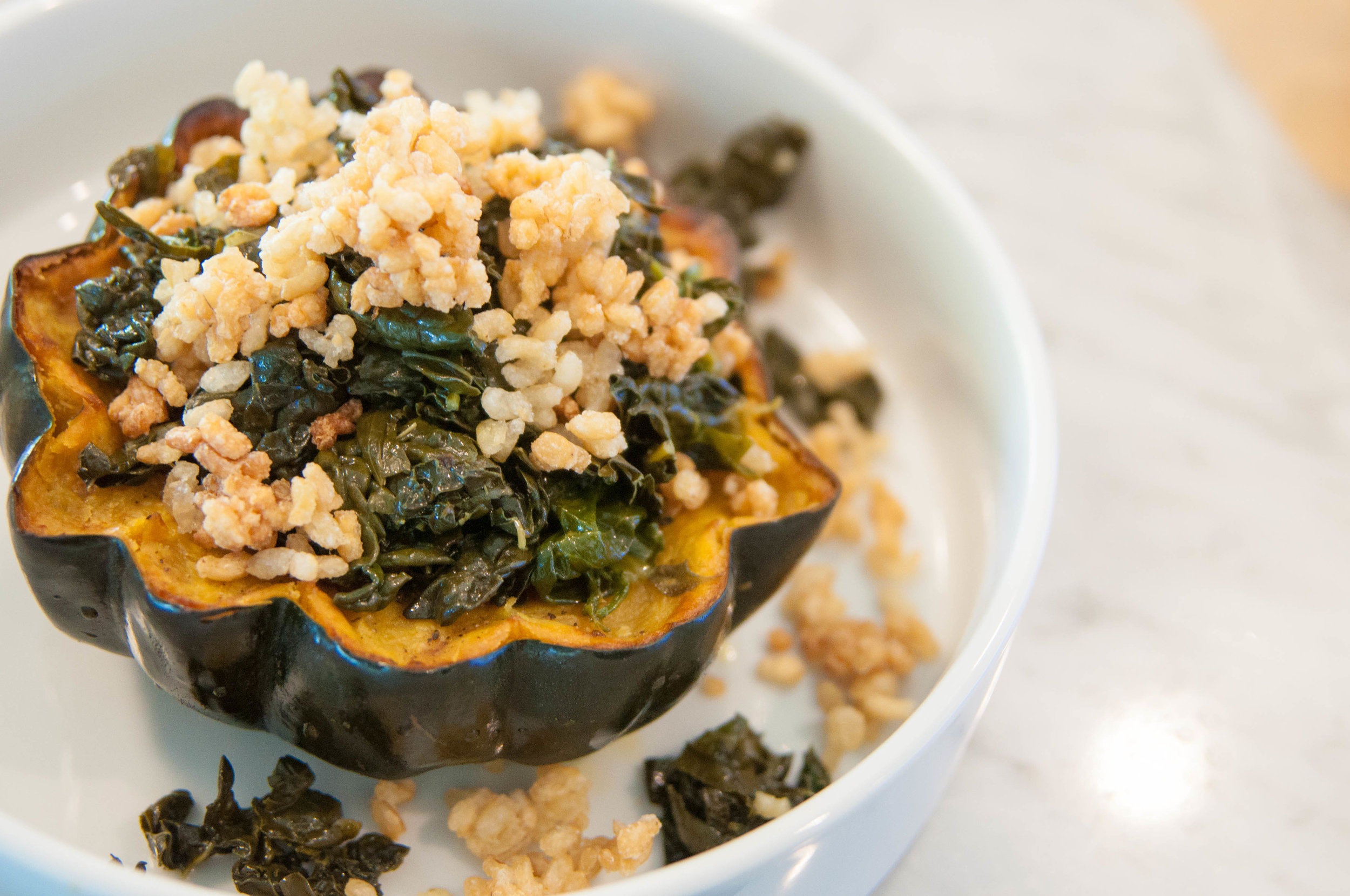 Acorn Squash Bowls with Kale & Crispy Rice