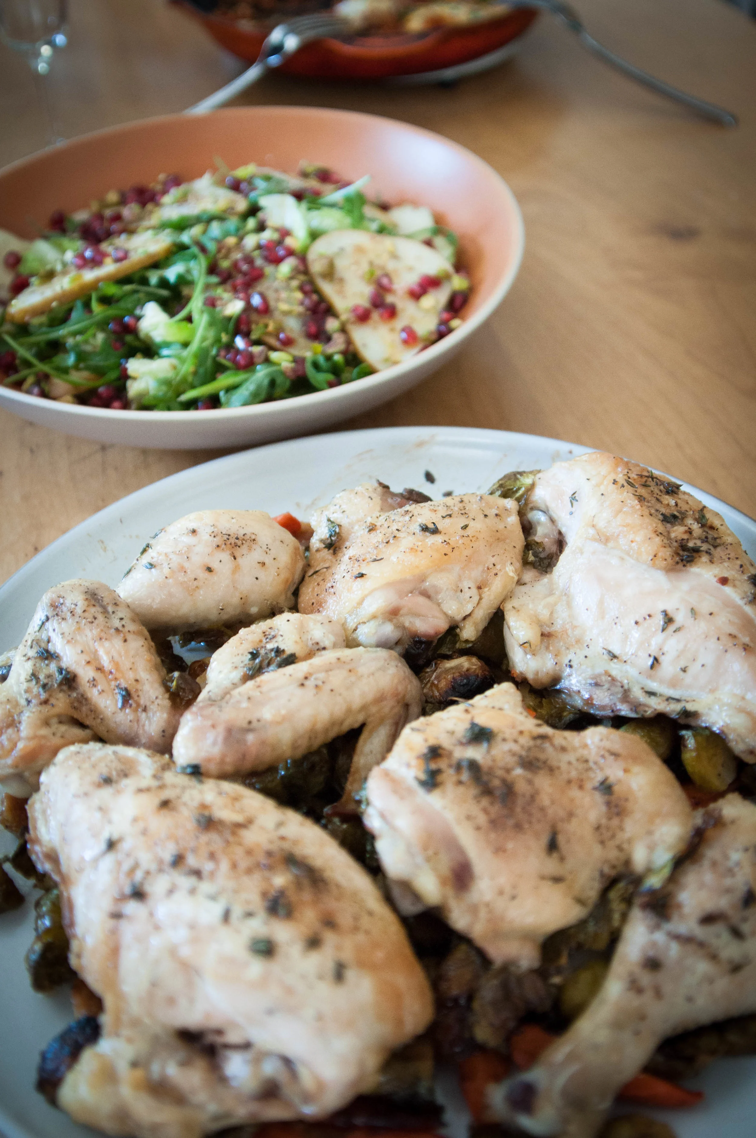 Julie & Jesse's Perfectly Roasted Chicken Over Brussels Sprouts