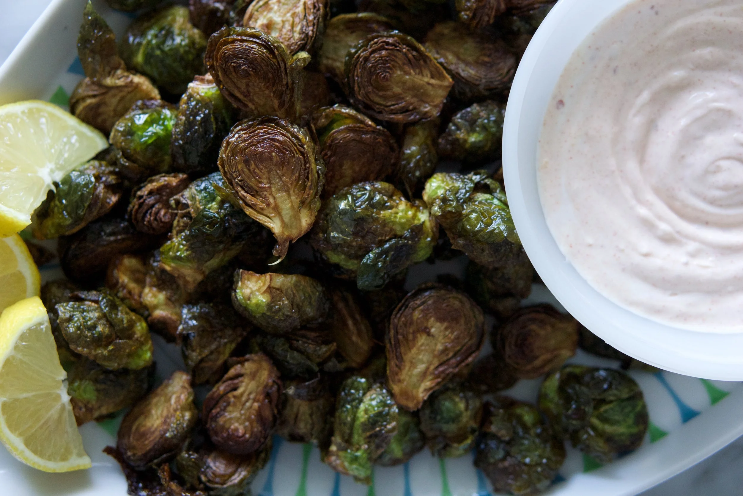 Fried Brussels Sprouts with Spicy Yogurt