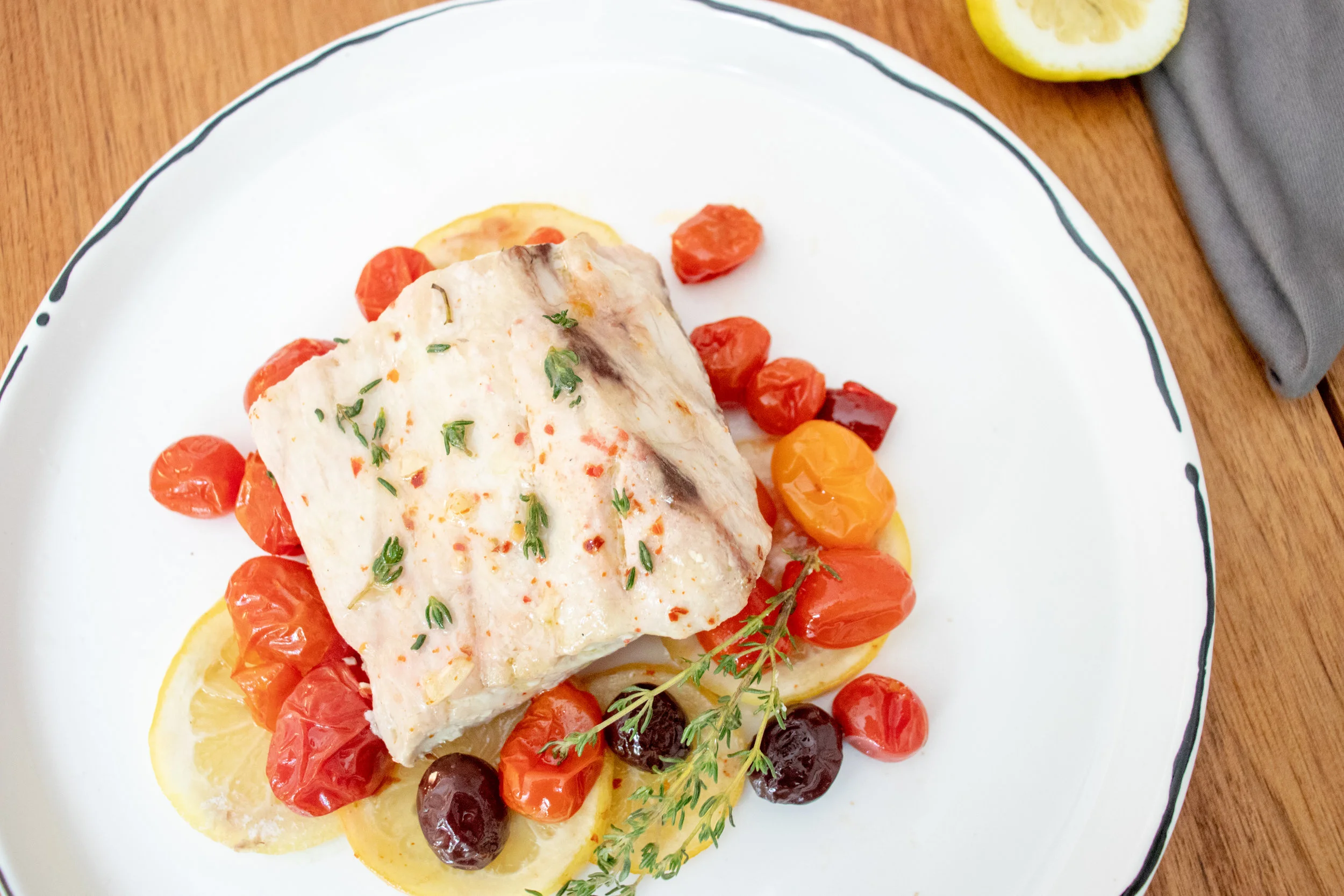 Oven-Roasted Sea Bass with Tomatoes & Olives