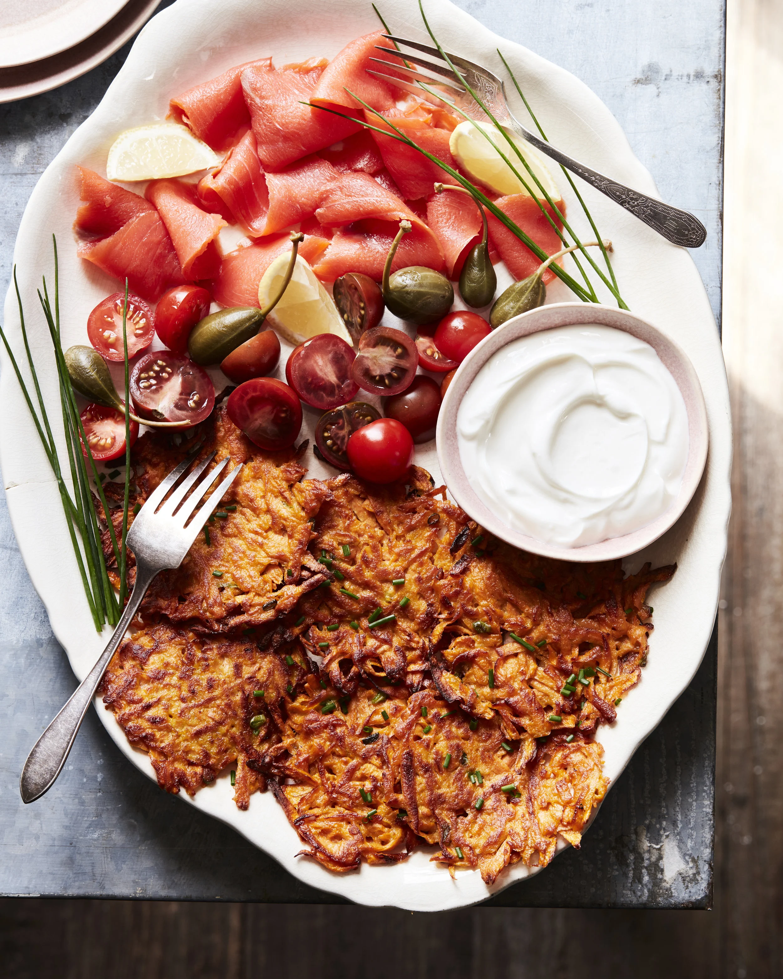 Sweet Potato Latkes &amp; Smoked Salmon Platter