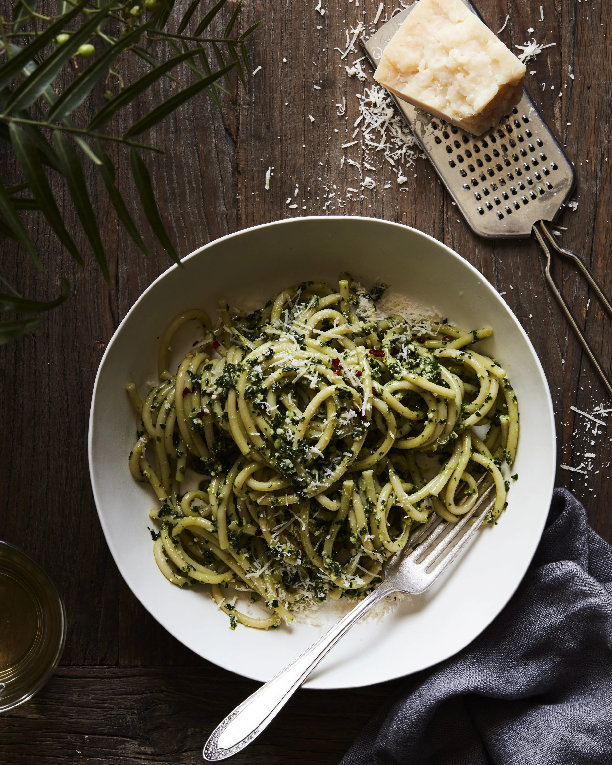 Bucatini with Creamy Kale Pesto
