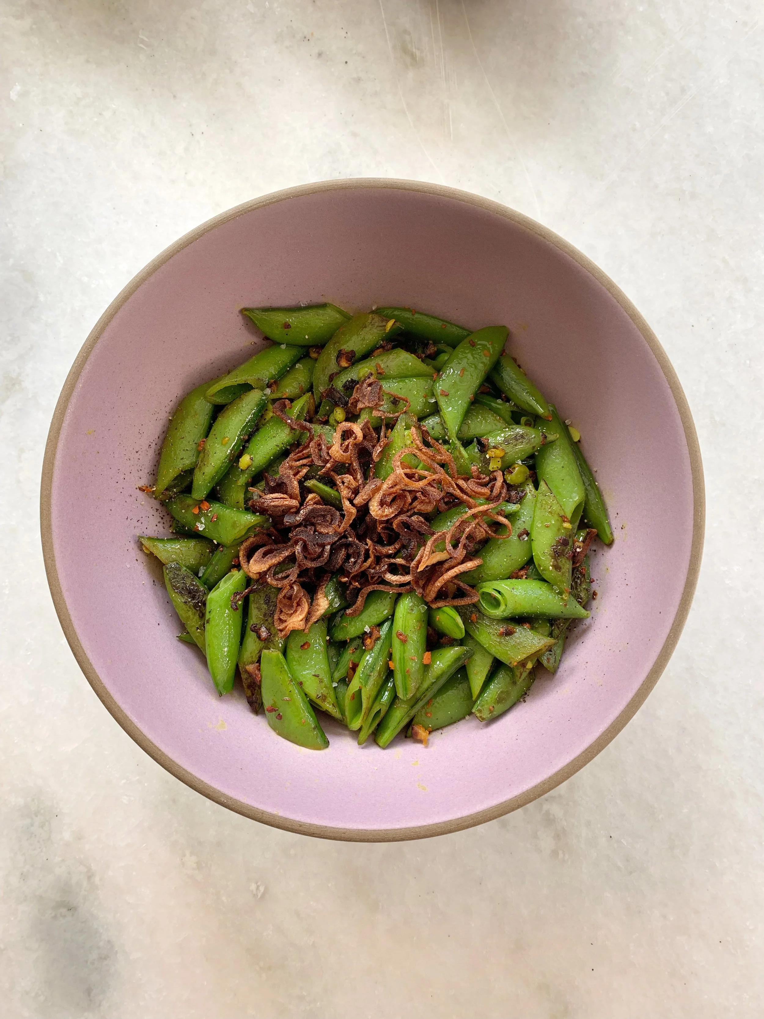 Sugar Snap Peas with Turmeric &amp; Crispy Shallots
