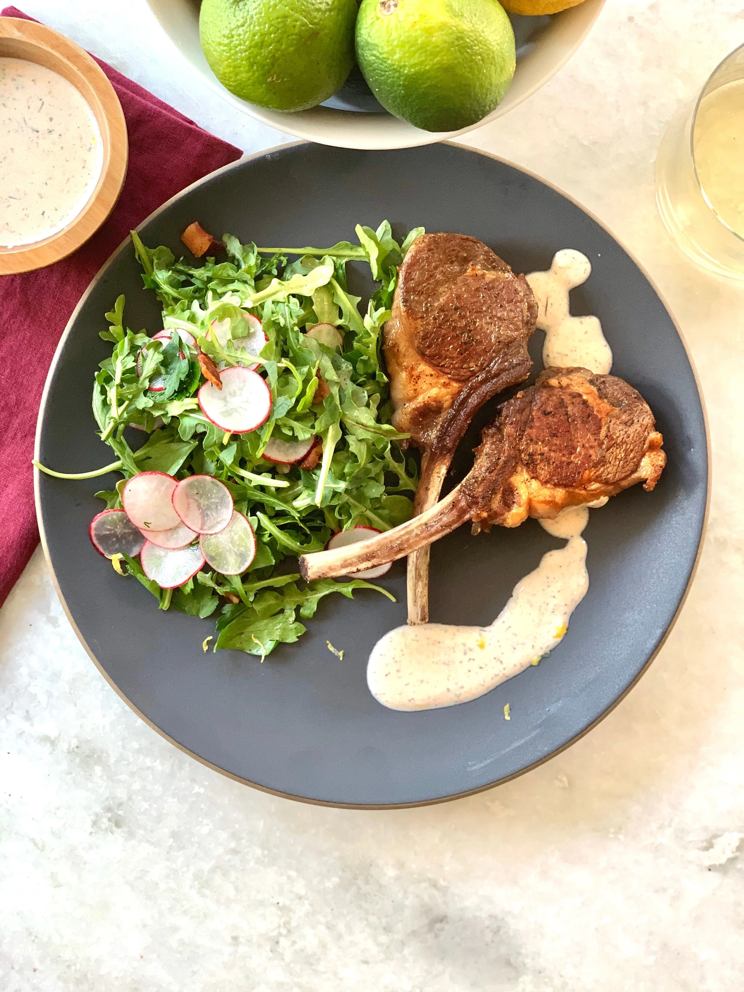 Pan-Fried Lamb Chops with Sumac Yogurt Sauce